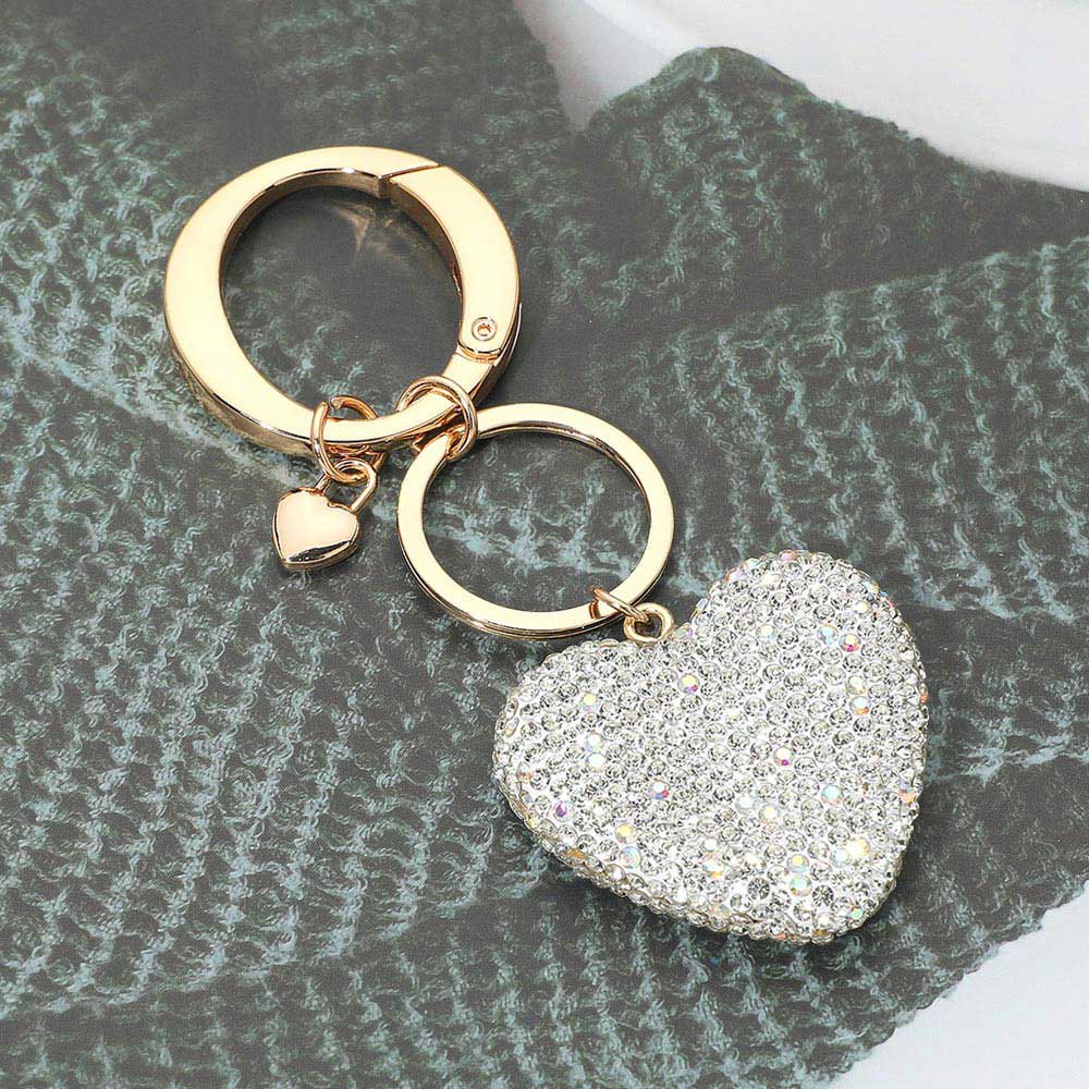 Madeline Love Clear Rhinestone Pave Heart Keychain Bag Charm - Bags & Wallets