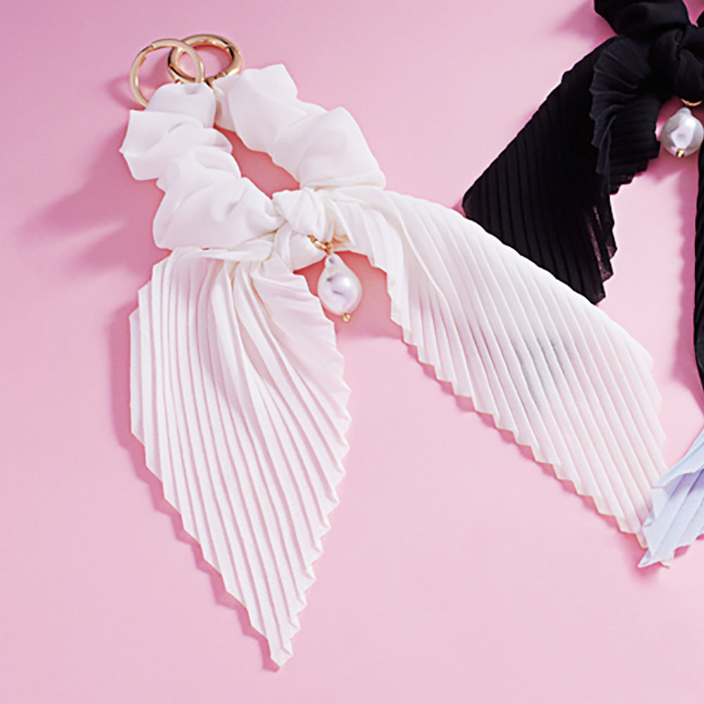 Madeline Love White Pearl Pointed Stretch Ribbon Keychain / Bracelet / Scrunchie Hairband - Hair Accessories