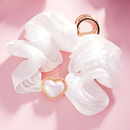 Heart Pearl Pointed Stretch Keychain / Bracelet / Scrunchie Hairband - White - Bracelets