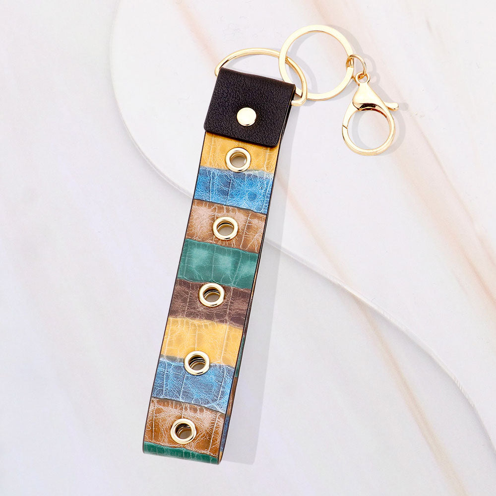 Madeline Love Brown, Gold, Multi Color Block Faux Leather Keychain Bag Charm - Bags & Wallets