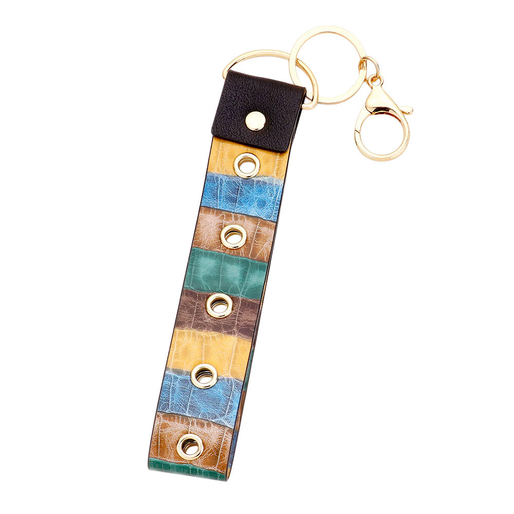Madeline Love Brown, Gold, Multi Color Block Faux Leather Keychain Bag Charm - Bags & Wallets - desc