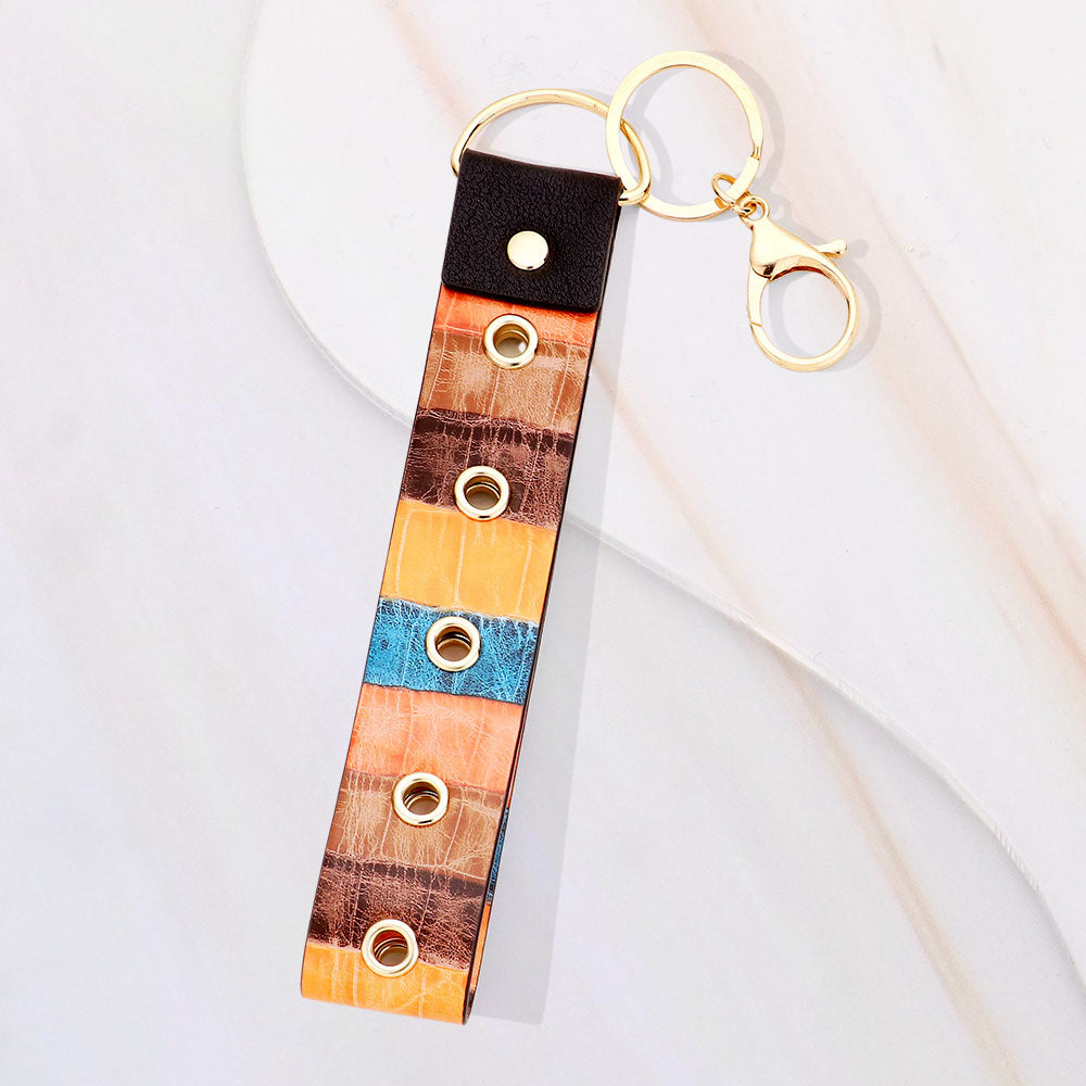 Madeline Love Gold, Multi, Red Color Block Faux Leather Keychain Bag Charm - Bags & Wallets