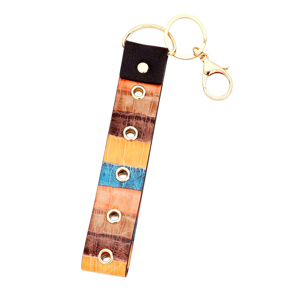 Madeline Love Gold, Multi, Red Color Block Faux Leather Keychain Bag Charm - Bags & Wallets - desc