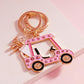 Madeline Love Pink Stone Pointed Enamel Golf Cart Keychain Bag Charm - Bags & Wallets