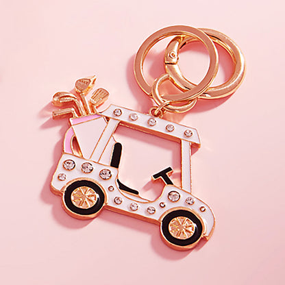 Madeline Love White Stone Pointed Enamel Golf Cart Keychain Bag Charm - Bags & Wallets