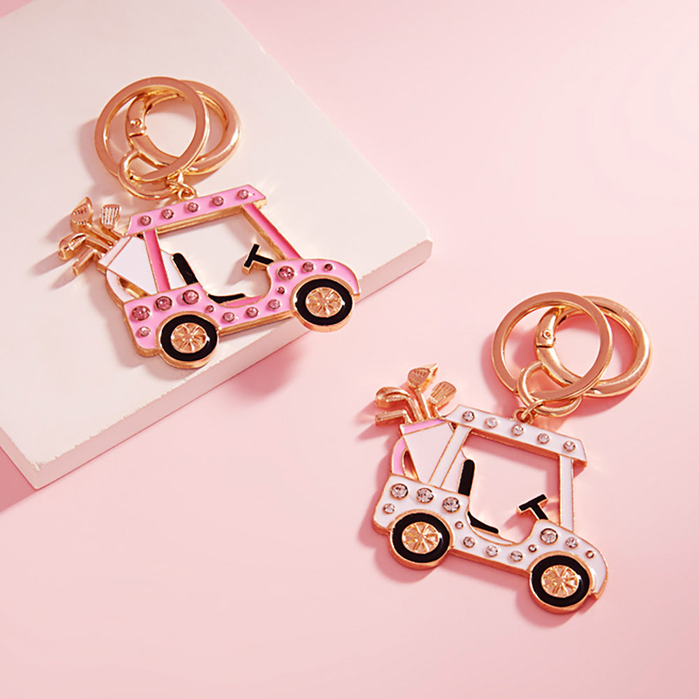 Madeline Love White Stone Pointed Enamel Golf Cart Keychain Bag Charm - Bags & Wallets - extra