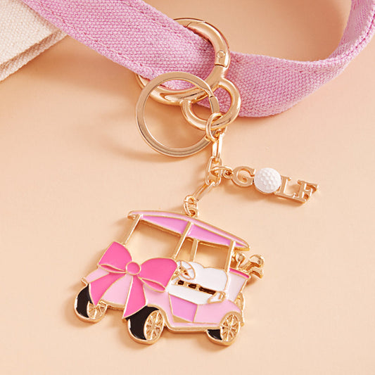 Madeline Love Pink Enamel Bow Golf Cart Keychain Bag Charm - Bags & Wallets