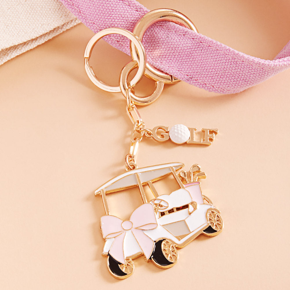 Madeline Love White Enamel Bow Golf Cart Keychain Bag Charm - Bags & Wallets