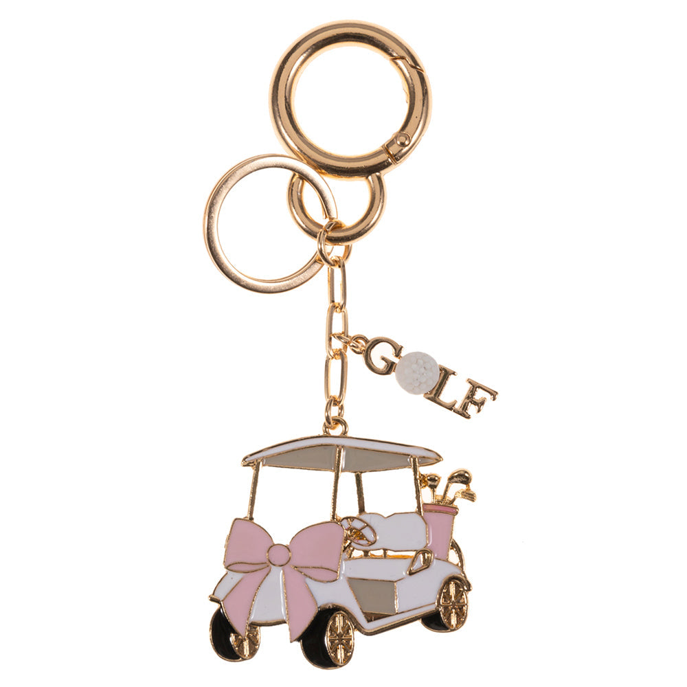 Madeline Love White Enamel Bow Golf Cart Keychain Bag Charm - Bags & Wallets - desc
