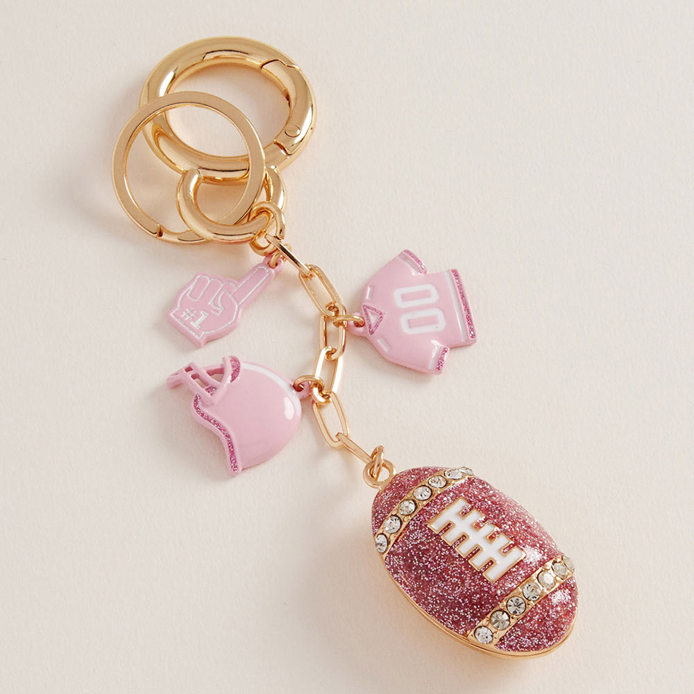 Brown, Pink Football Charm Keychain / Bag Charm