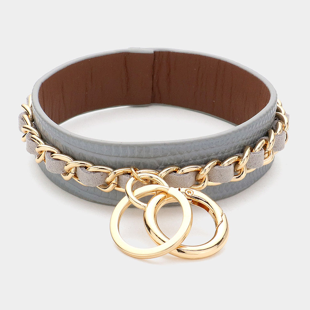 Madeline Love Gray Metal Chain Detail Faux Leather Banlge Keychain / Bracelet - Bracelets