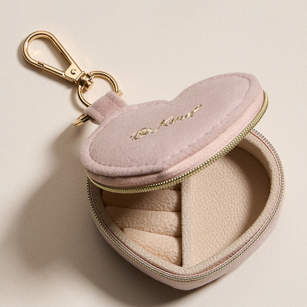 Madeline Love Pink BE KIND Embroidered Heart Shaped Travel Jewelry Case Keychain Bag Charm - Bags & Wallets