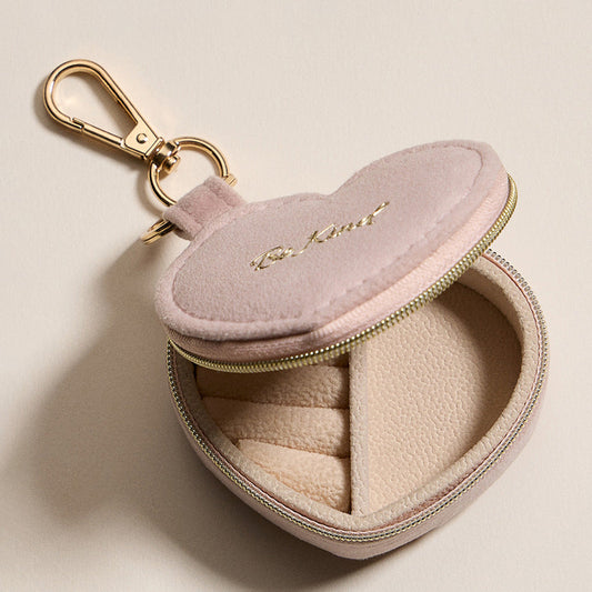 Madeline Love Pink BE KIND Embroidered Heart Shaped Travel Jewelry Case Keychain Bag Charm - Bags & Wallets
