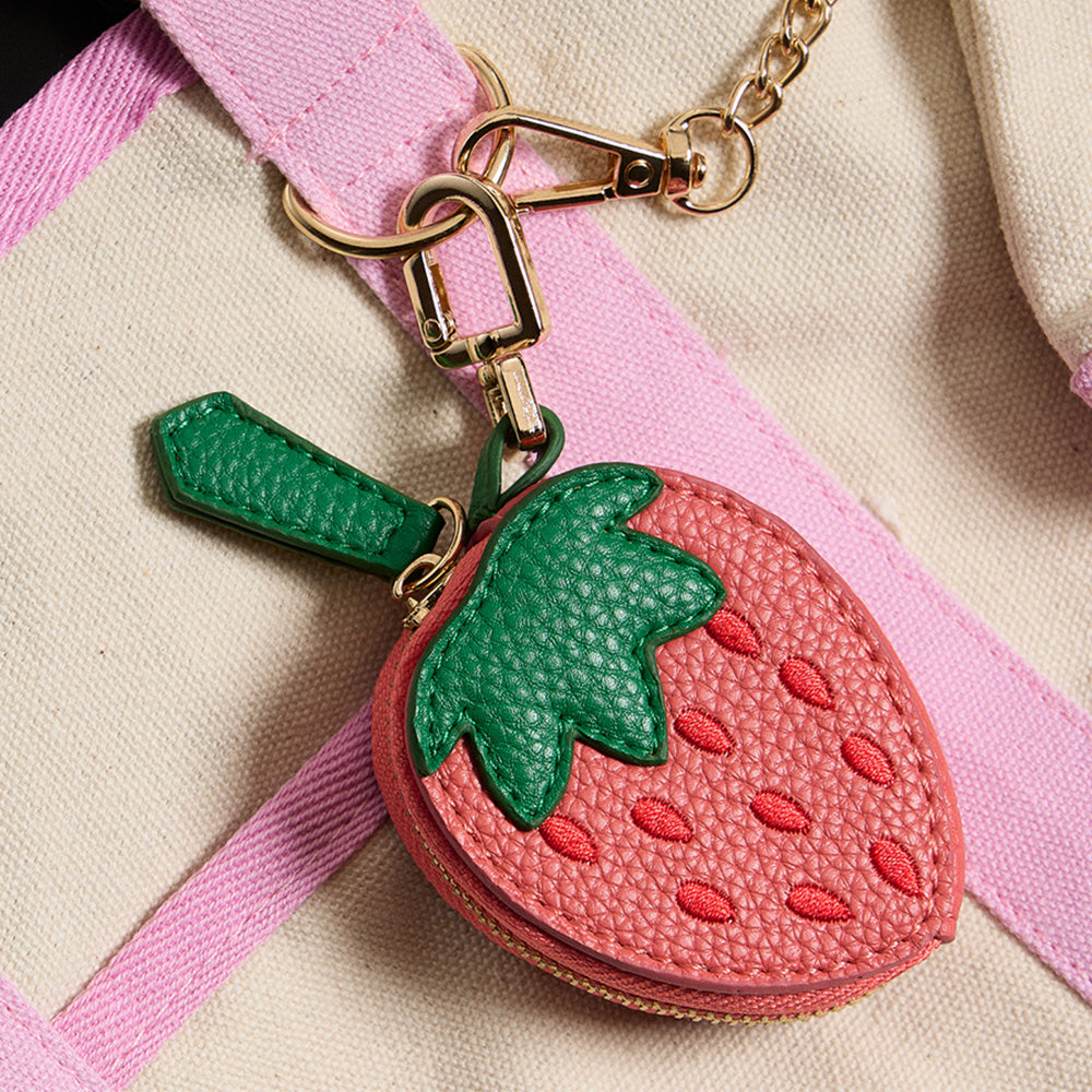 Madeline Love Pink Genuine Leather Strawberry Coin Purse Keychain Bag Charm - Bags & Wallets