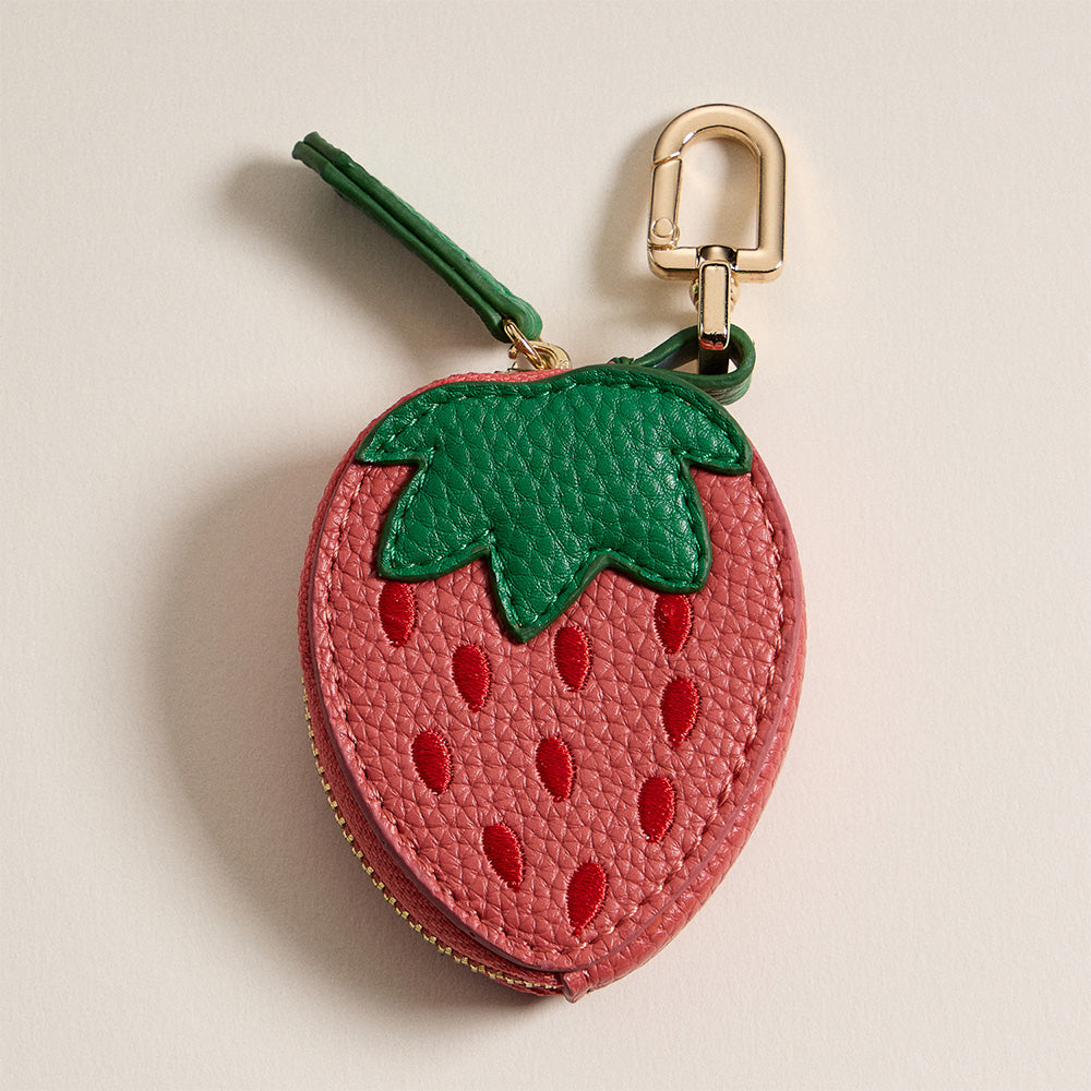 Madeline Love Pink Genuine Leather Strawberry Coin Purse Keychain Bag Charm - Bags & Wallets - desc