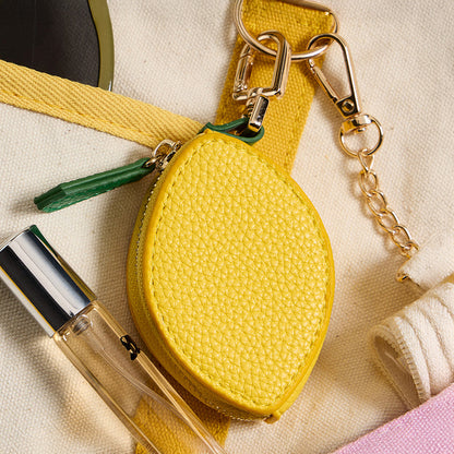 Madeline Love Yellow Genuine Leather Lemon Coin Purse Keychain Bag Charm - Bags & Wallets