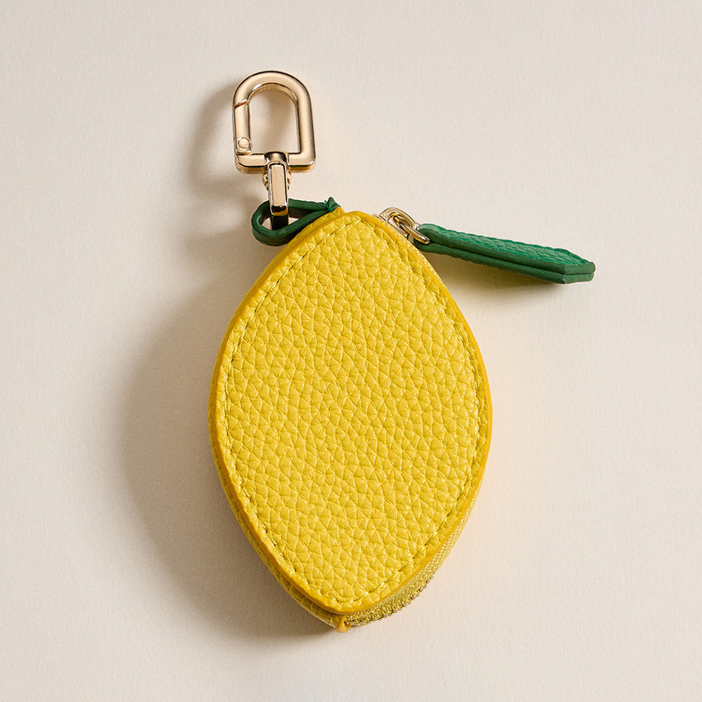 Madeline Love Yellow Genuine Leather Lemon Coin Purse Keychain Bag Charm - Bags & Wallets - desc