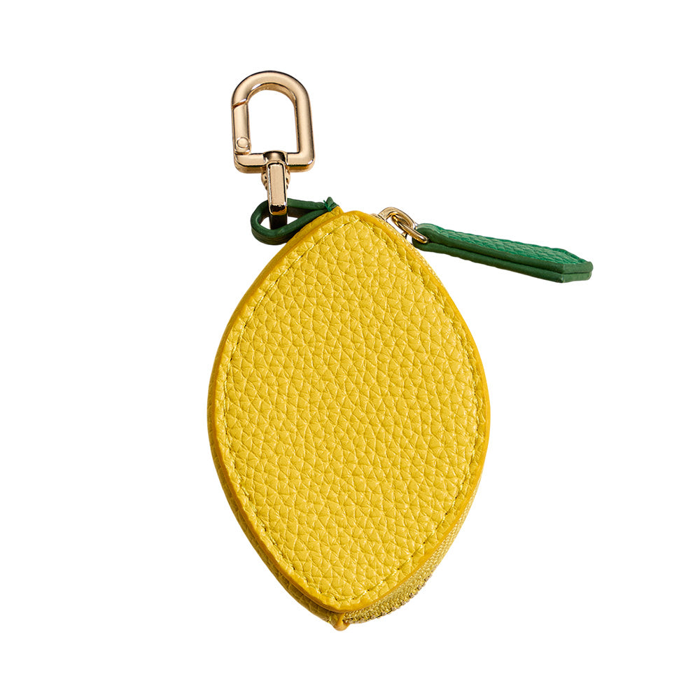 Madeline Love Yellow Genuine Leather Lemon Coin Purse Keychain Bag Charm - Bags & Wallets - extra