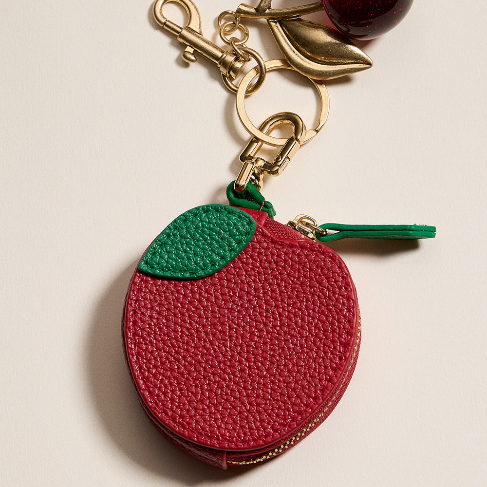 Madeline Love Red Genuine Leather Apple Coin Purse Keychain Bag Charm - Bags & Wallets