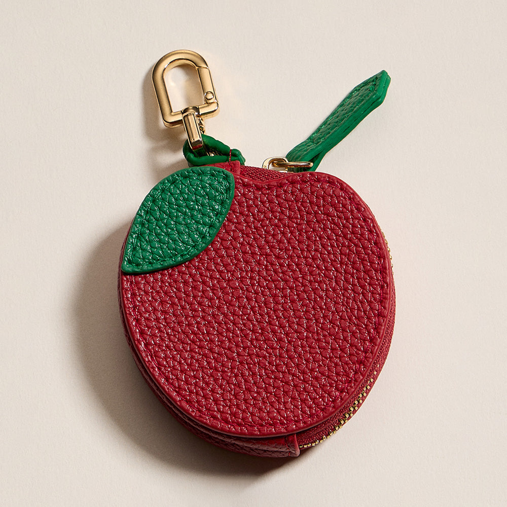 Madeline Love Red Genuine Leather Apple Coin Purse Keychain Bag Charm - Bags & Wallets - desc