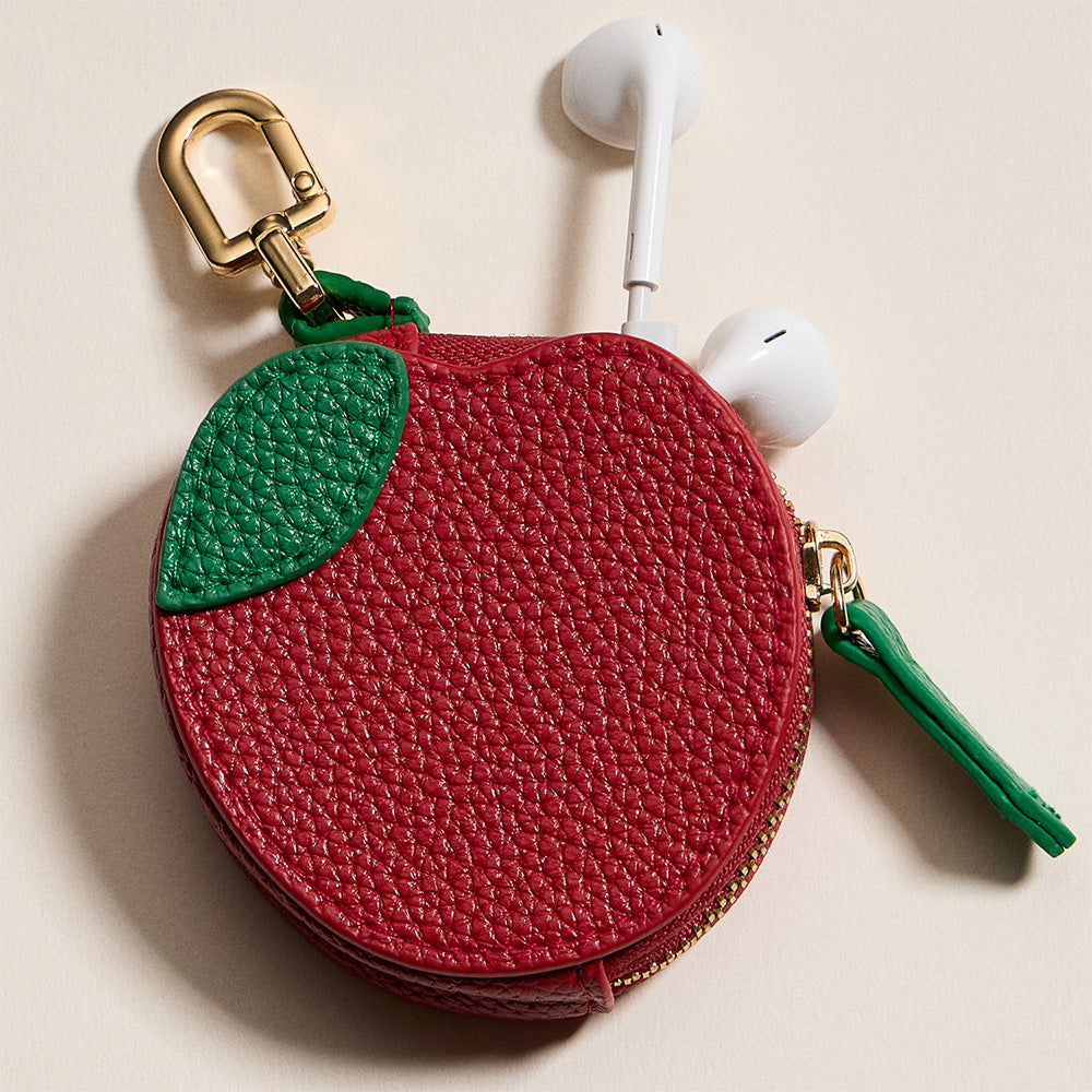 Madeline Love Red Genuine Leather Apple Coin Purse Keychain Bag Charm - Bags & Wallets - extra