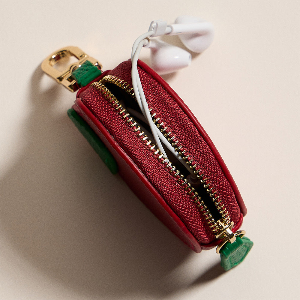 Madeline Love Red Genuine Leather Apple Coin Purse Keychain Bag Charm - Bags & Wallets - extra