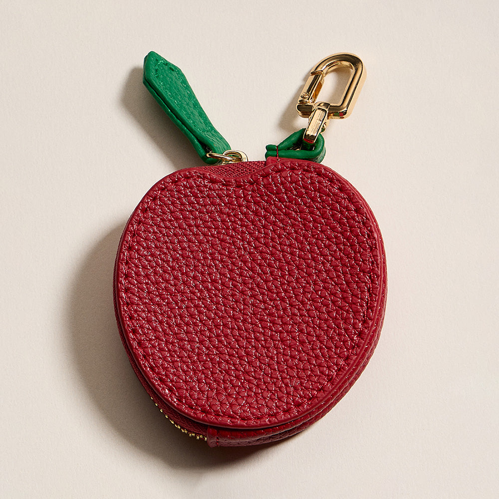 Madeline Love Red Genuine Leather Apple Coin Purse Keychain Bag Charm - Bags & Wallets - extra