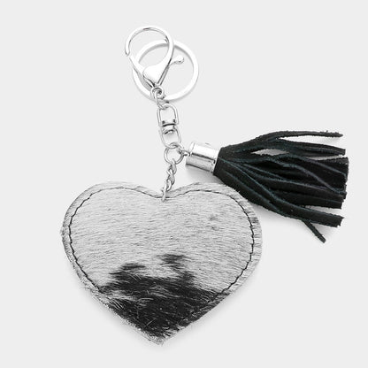 Genuine Fur Calf Heart Tassel Keychain