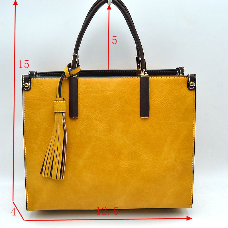Large Shoulder Vegan Leather Tassel Handbag For Women - Pink - Tote Bag