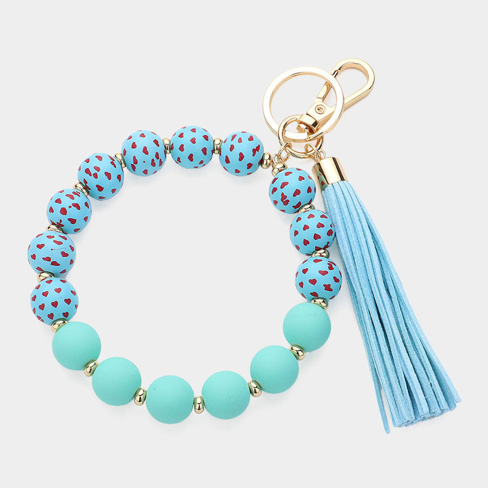 Heart Patterned Beaded Tassel Keychain / Bracelet