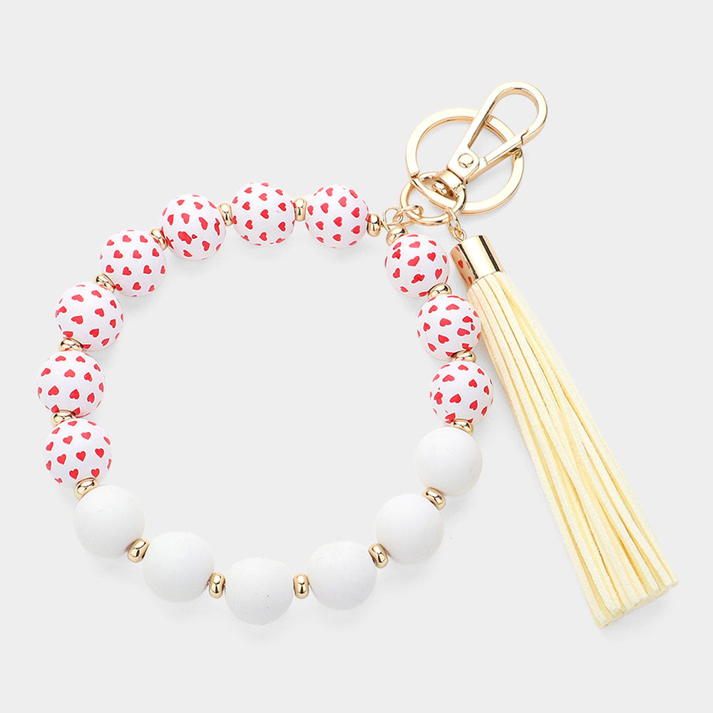 Heart Patterned Beaded Tassel Keychain / Bracelet