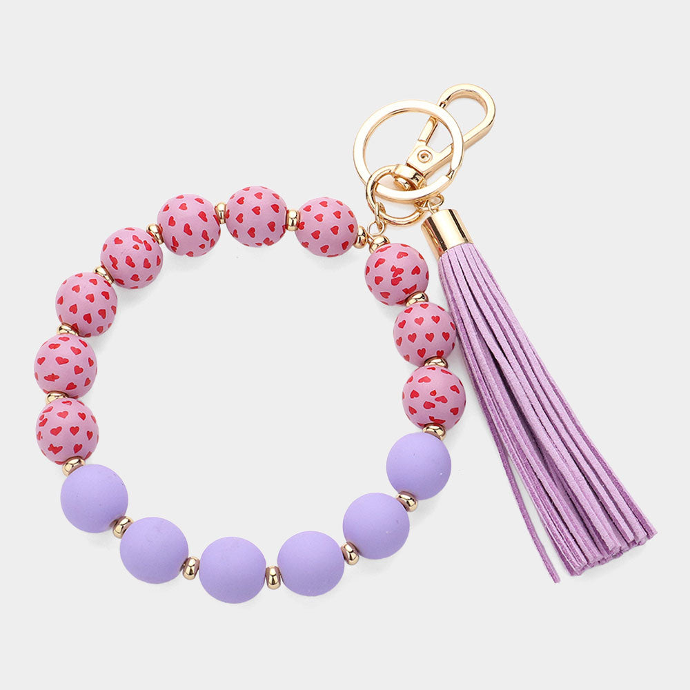 Heart Patterned Beaded Tassel Keychain / Bracelet