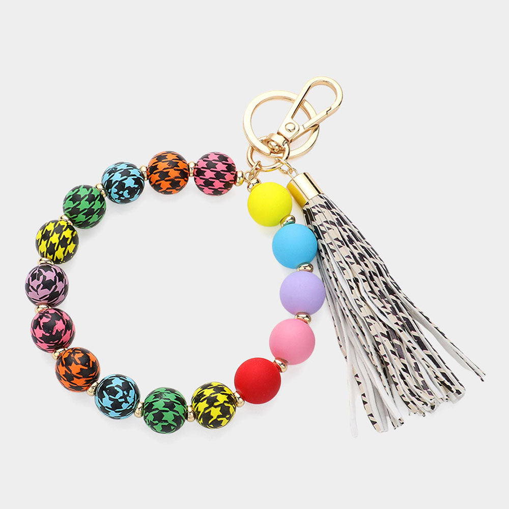 Madeline Love Multi Houndstooth Patterned Beaded Tassel Keychain / Bracelet - Bracelets