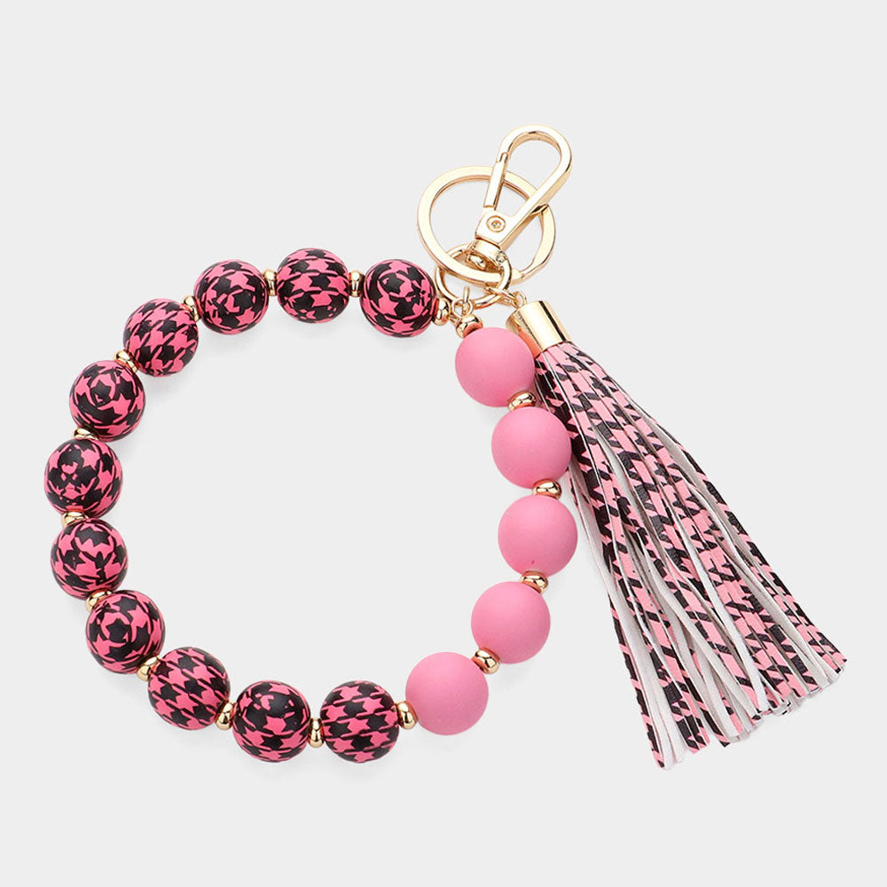 Madeline Love Pink Houndstooth Patterned Beaded Tassel Keychain / Bracelet - Bracelets