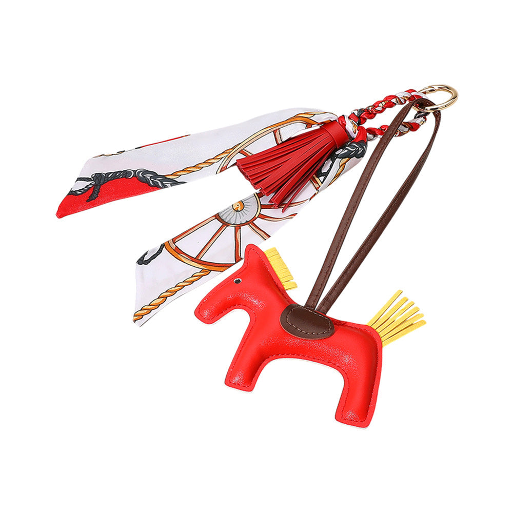 Faux Leather Horse Tassel Scarf Bag Charm - Red - Keychains