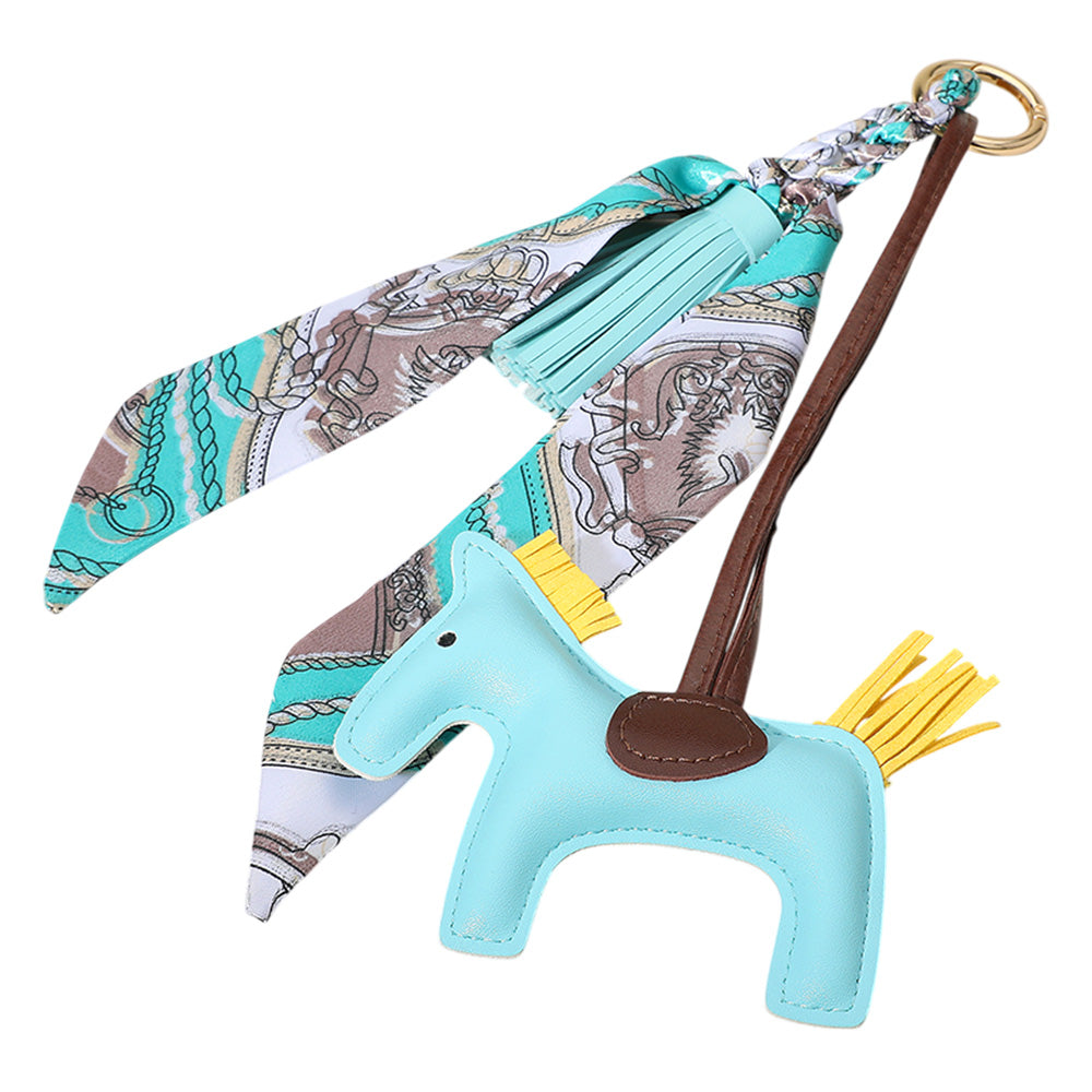 Faux Leather Horse Tassel Scarf Bag Charm - Turquoise - Keychains