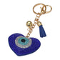 Madeline Love Blue Bling Studded Heart Evil Eye Tassel Keychain Bag Charm - Bags & Wallets - desc