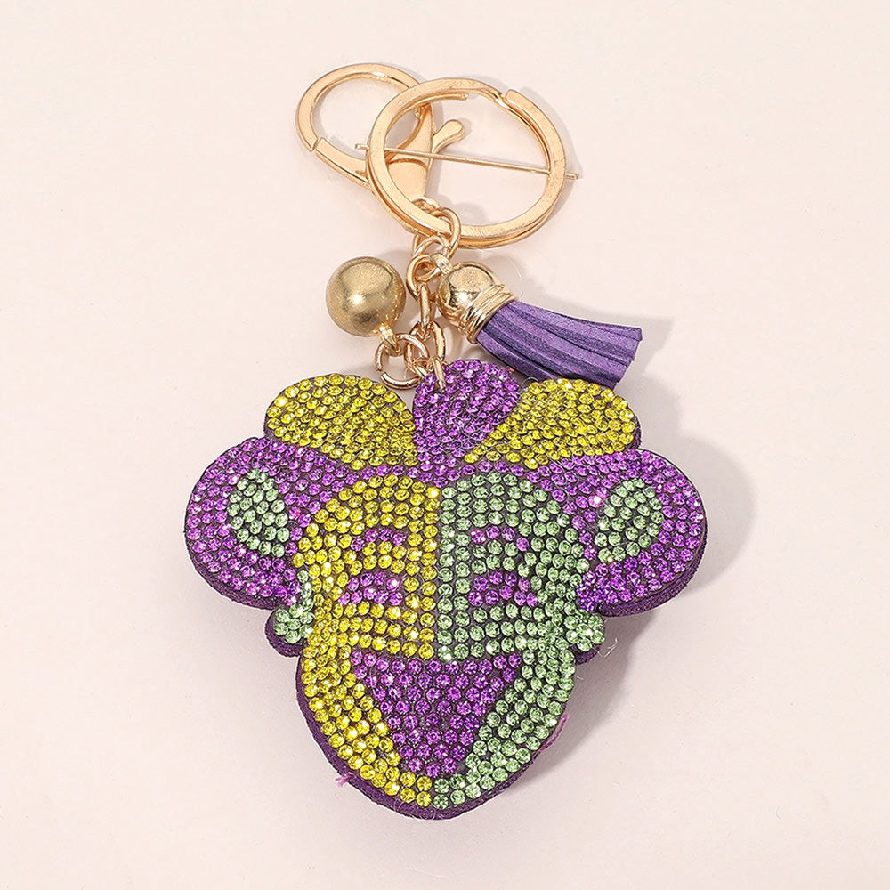 Multi Bling Studded Mardi Gras Jester Mask Keychain