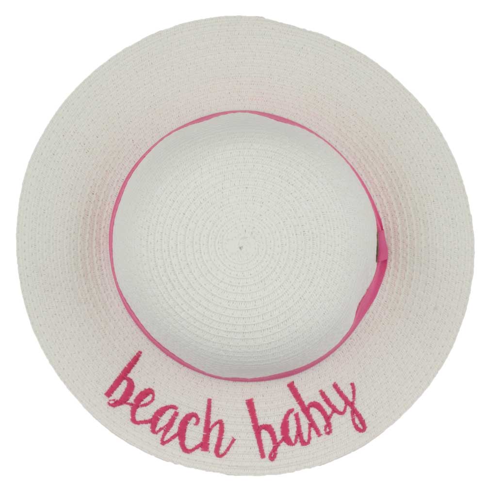 C.C Embroidered Brim Kids Straw Hat 100% Paper Straw Adjustable Strap