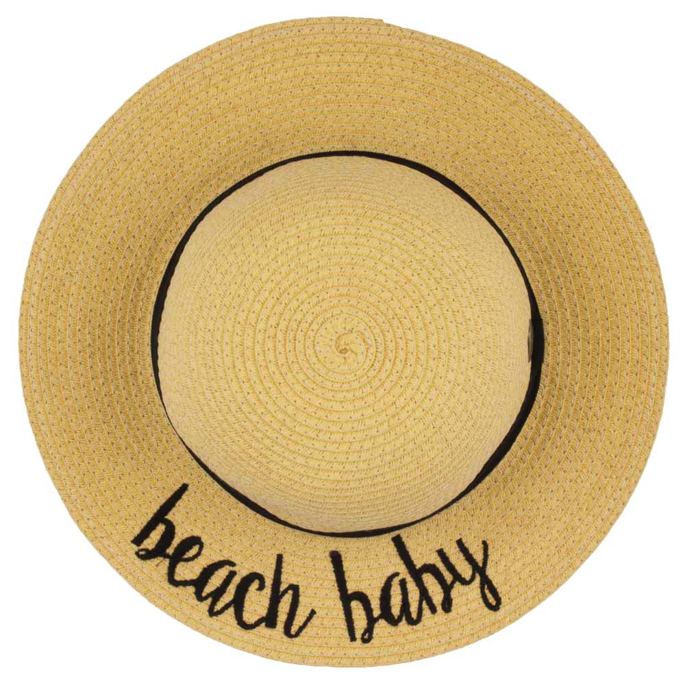 C.C Embroidered Brim Kids Straw Hat 100% Paper Straw Adjustable Strap
