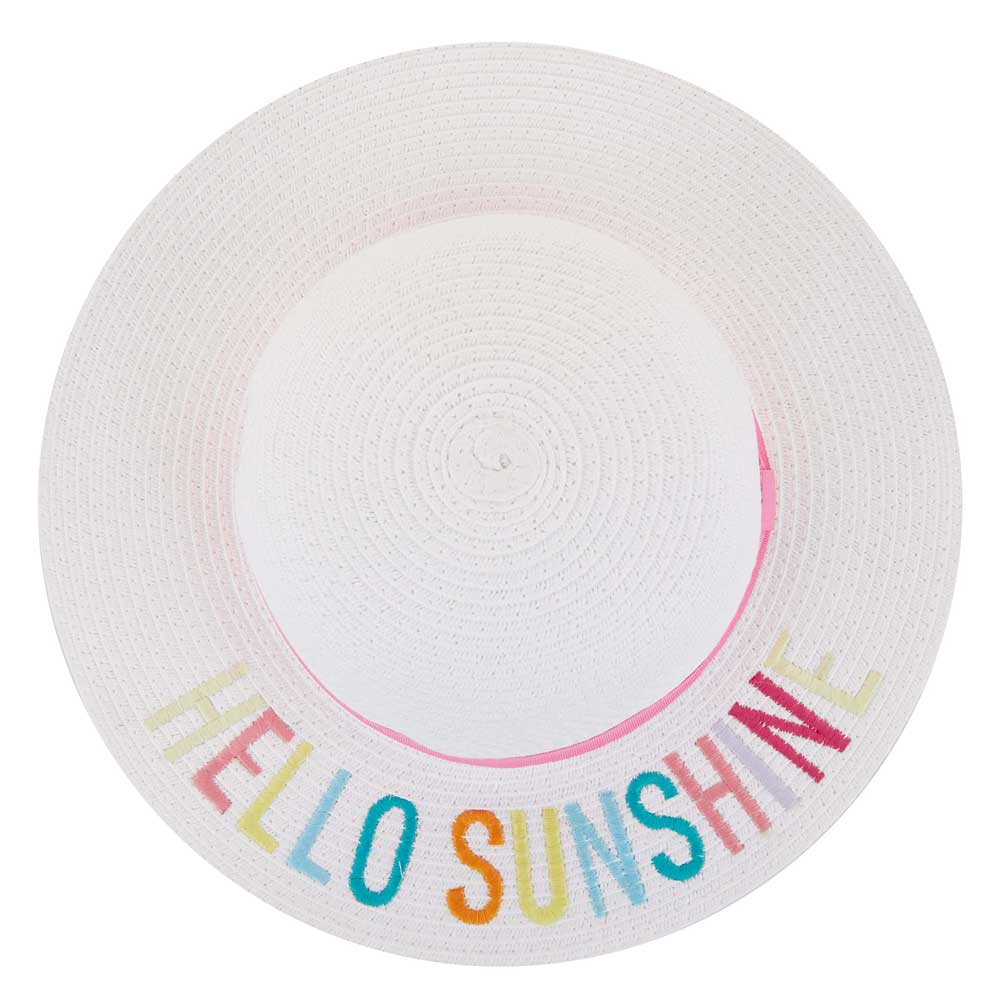 C.C Embroidered Brim Kids Straw Hat 100% Paper Straw Adjustable Strap