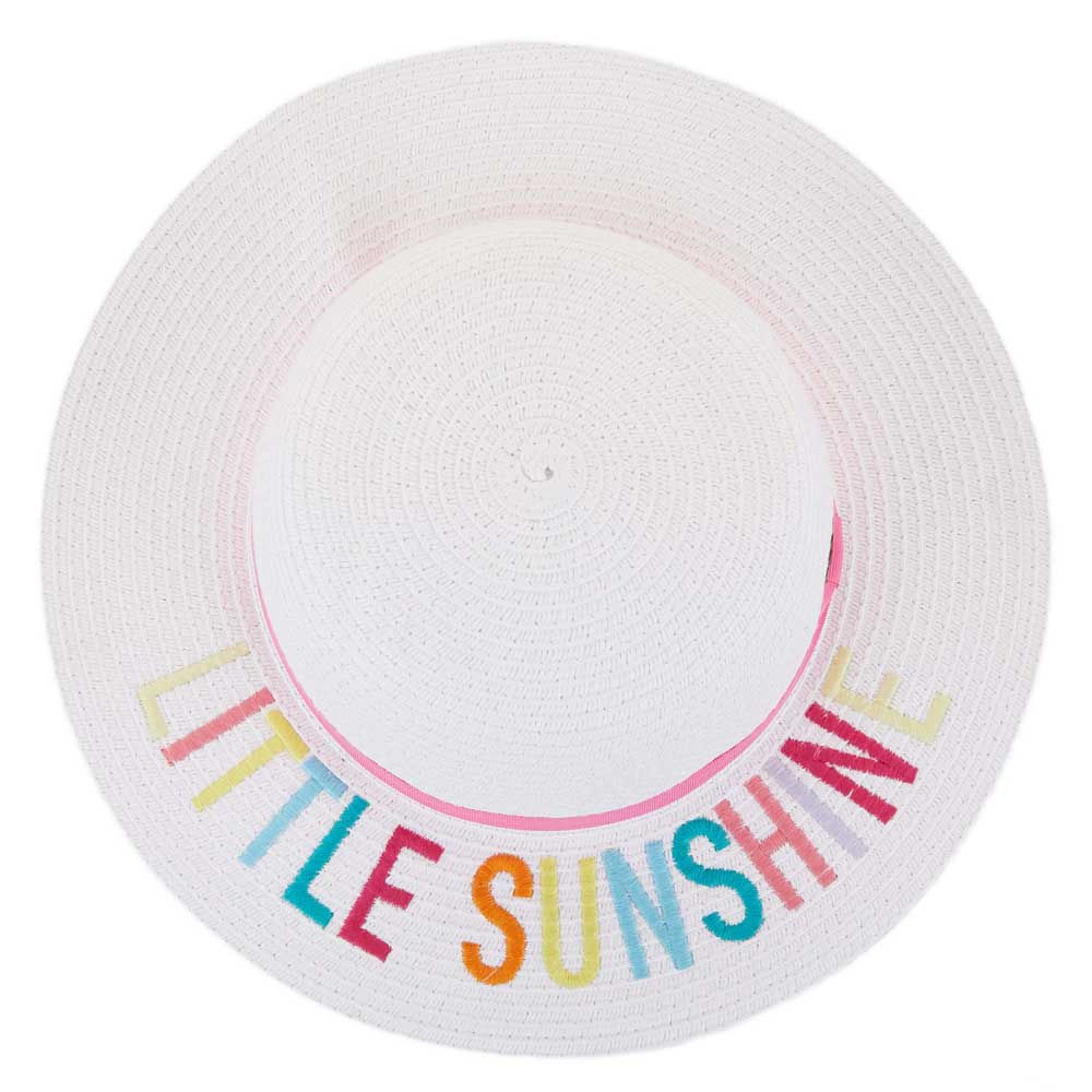 C.C Embroidered Brim Kids Straw Hat 100% Paper Straw Adjustable Strap