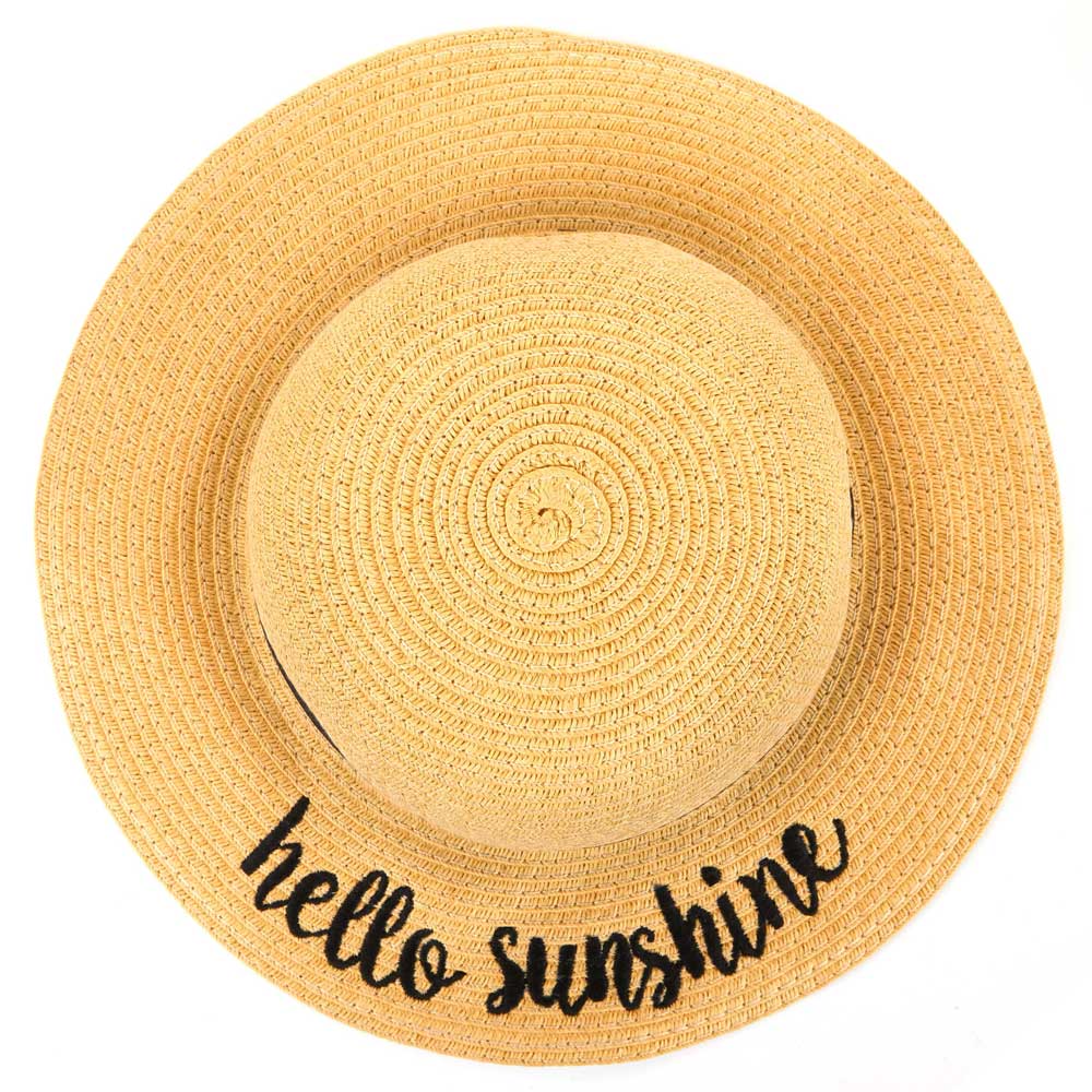 C.C Embroidered Brim Kids Straw Hat 100% Paper Straw Adjustable Strap