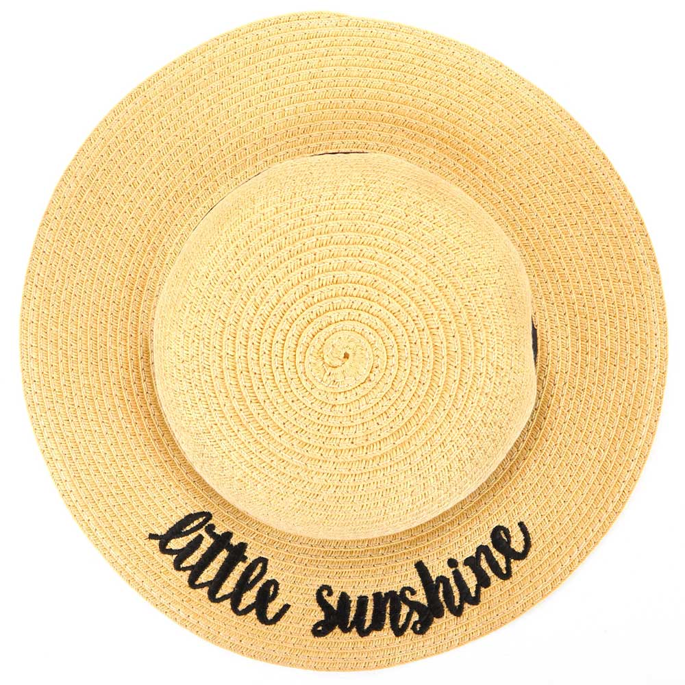 C.C Embroidered Brim Kids Straw Hat 100% Paper Straw Adjustable Strap