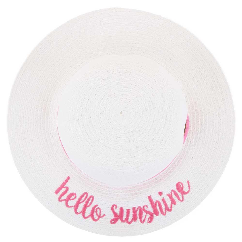 C.C Embroidered Brim Kids Straw Hat 100% Paper Straw Adjustable Strap