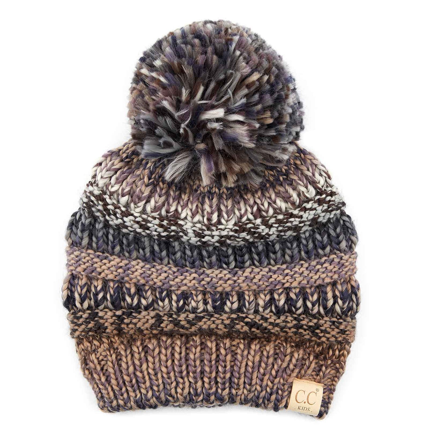 C.C Multi Color Children Kids Beanie Hat With Pom