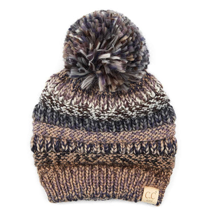 C.C Multi Color Children Kids Beanie Hat With Pom