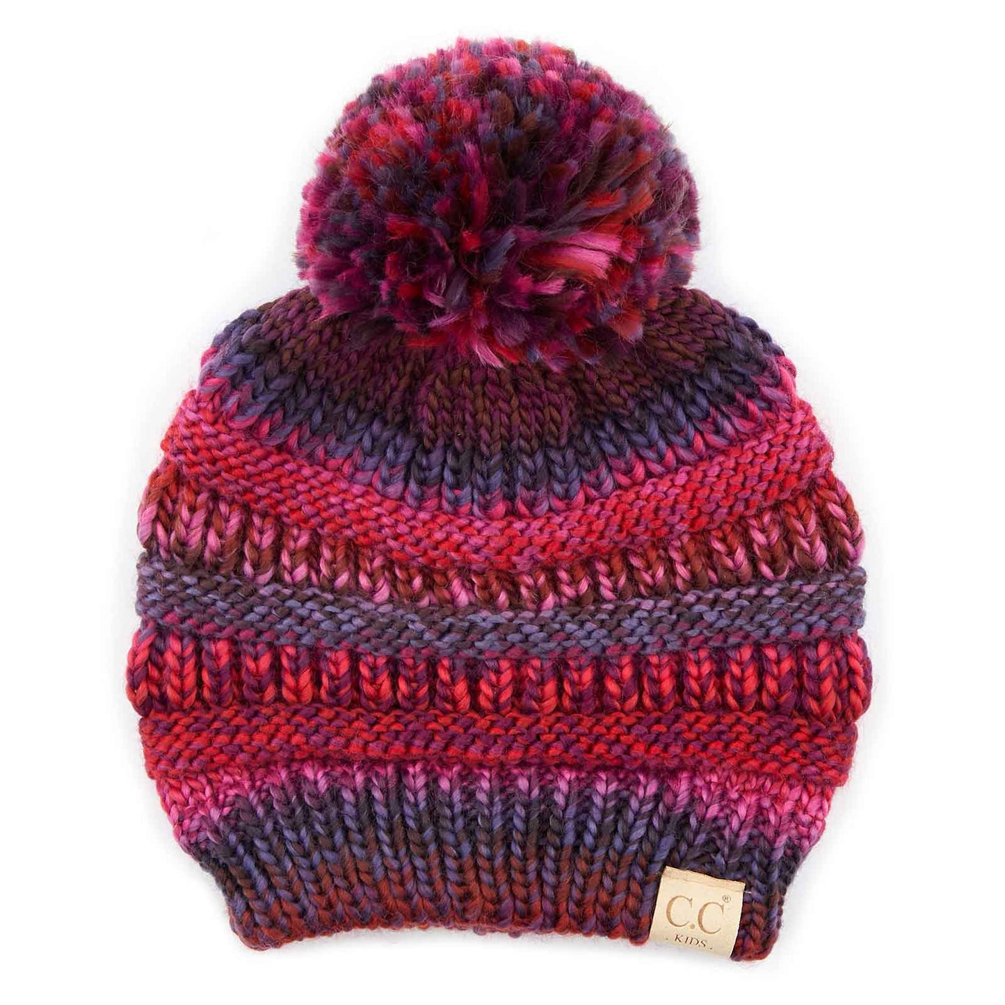 C.C Multi Color Children Kids Beanie Hat With Pom