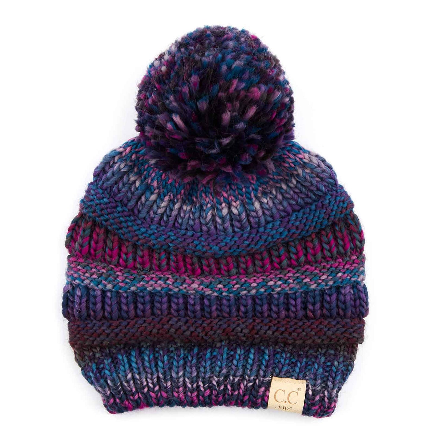 C.C Multi Color Children Kids Beanie Hat With Pom