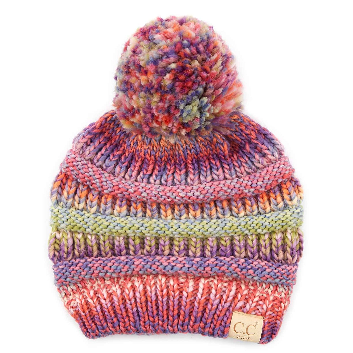 C.C Multi Color Children Kids Beanie Hat With Pom